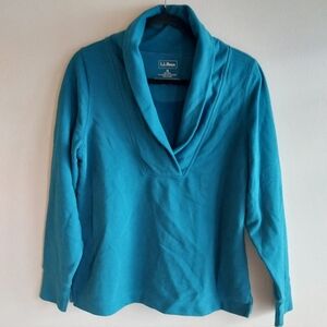 L.L. Bean Women's Teal Blue Shawl Collar Pullover Sweatershirt